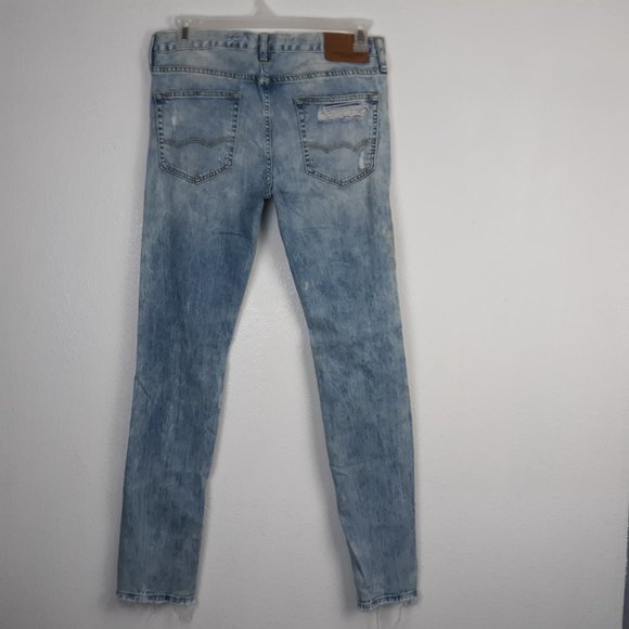 American Eagle Men's Flex Skinny Jeans Size 32x34 Distressed Light Wash Raw Hem - Picture 5 of 16